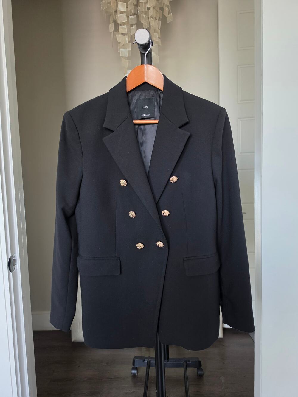 Mango MNG Double Breasted Jewel Button Blazer Black Size L